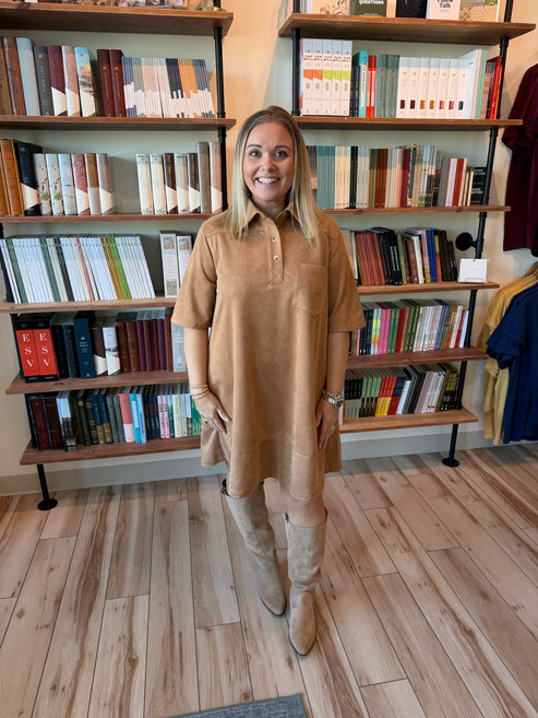 Camel Collared Suede Mini Dress