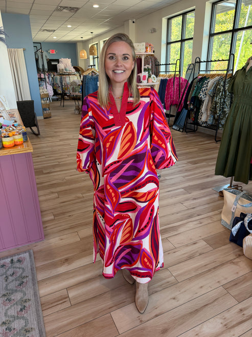 Red Multicolor Kaftan Dress